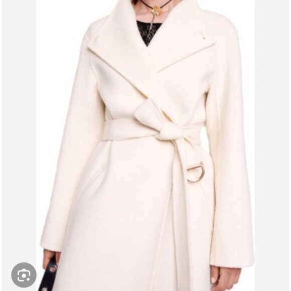 MAJE Genesis Belted Wool Blend Wrap Ecru Classic Coat Size 40 NEW WITH TAG - Picture 2 of 14